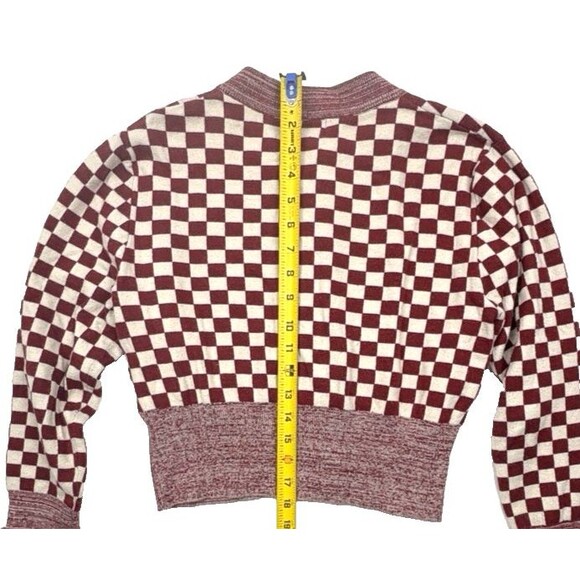 Find Me Now Presley Checkerboard Harlequin Puff Sleeve Cropped Cardigan M - Picture 9 of 14
